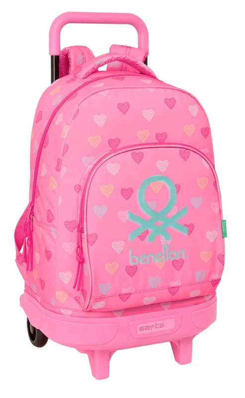 Benetton Heart - Large Backpack with Wheels, Compact, Removable, Ideal for Children of Different Ages, Comfortable and Versatile, Quality and Resistance, 33 x 22 x 45 cm