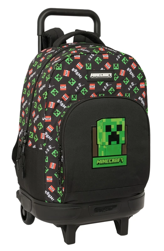 Minecraft - Large Backpack with Wheels, Compact, Removable, Ideal for Children of Different Ages, Comfortable and Versatile, Quality and Resistance, 33 x 22 x 45 cm