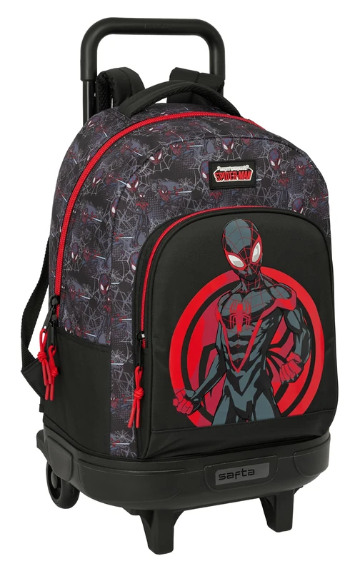 MILES MORALES – Large Backpack with Wheels, Compact, Removable, Ideal for Children of Different Ages, Comfortable and Versatile, Quality and Resistance, 33 x 22 x 45 cm