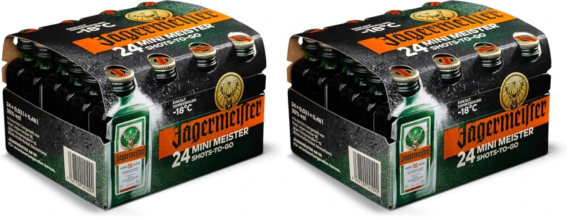 Jägermeister Herbal Liqueur | 24x2cl Miniature Pack | 35% ABV | German Liqueur | Spirits | 56 Herbs & Botanicals | Best Served as an Ice Cold Shot (Pack of 2)