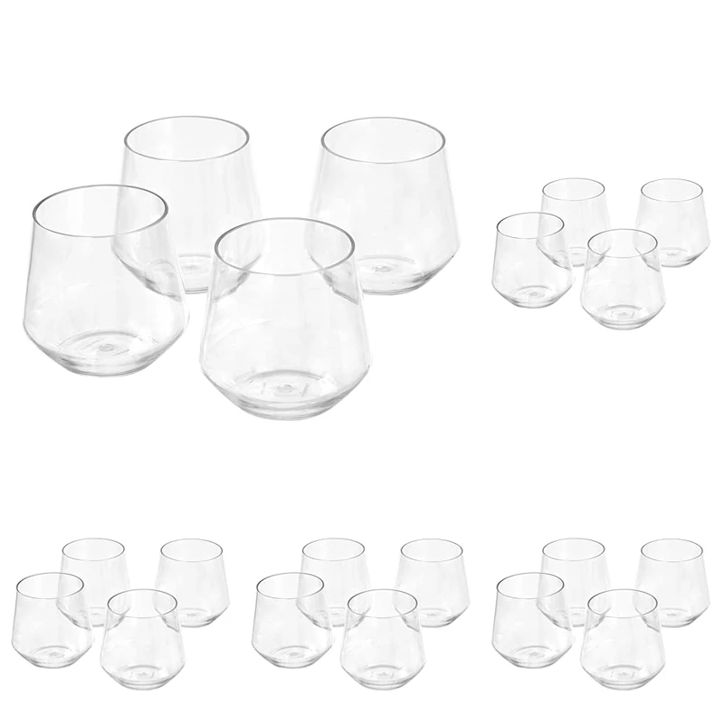 Amazon Basics Tritan BPA-Free Plastic, Dishwasher Safe, Stemless Wine, Shatterproof, 14-oz, Clear, Set of 4 (Pack of 5) - Image 1