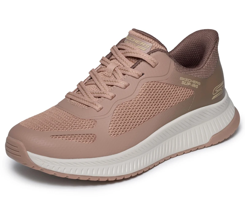 Skechers Women's Bobs Squad 4 Staple Look Slip-in Trainers, Brown Hot Melt Mesh Multi Trim, 5 UK