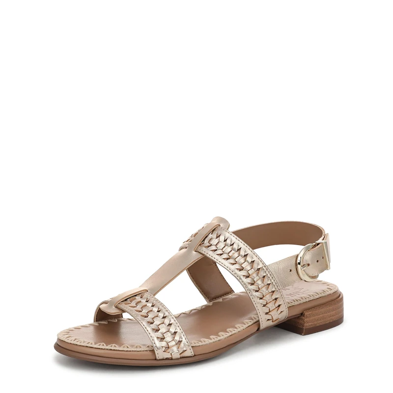 Naturalizer Women's Nia Flat Sandals, Champagne Metallic Leather, Wide Fit, UK 4