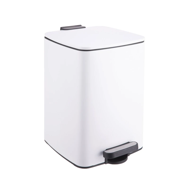 Relaxdays Kitchen Bin 12L with Soft-Close Lid, Removable Inner, Square Pedal, Matt Metal, 33x25x30cm, White