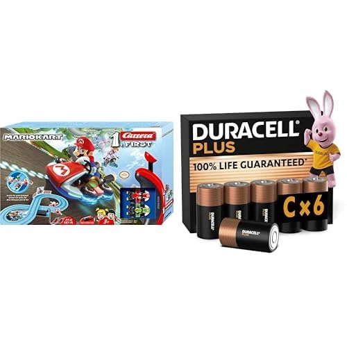 Carrera Mario Kart Track 2.4m, Mario/Yoshi, 3+ years, & Duracell Plus C 6 pack
