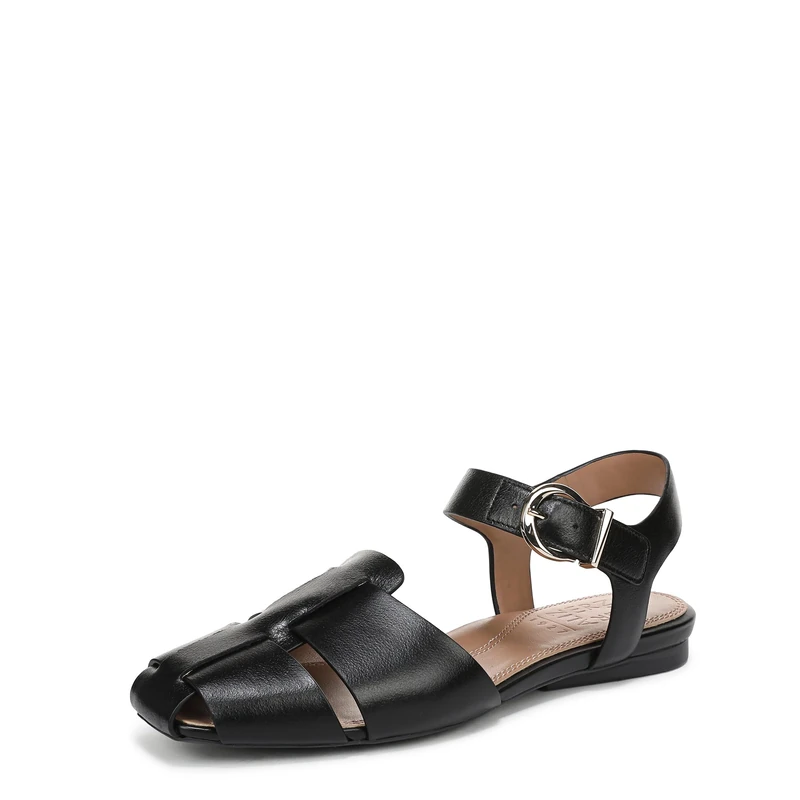 Naturalizer Women's Cleo Flat Sandals, Black Leather, Medium Fit, UK 5