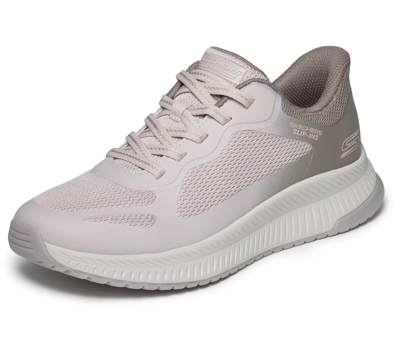 Skechers Women's Bobs Squad 4 Staple Look Trainers, Taupe Multi Mesh, 7 UK