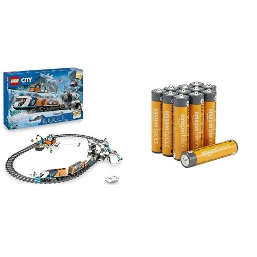 LEGO City Arctic Express RC Train, 22 tracks, 7+ years, 60470, & Amazon Basics AAA Alkaline 12 pack, 10yr shelf