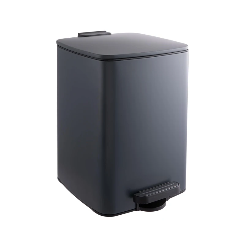 Relaxdays Square Pedal Bin, 12L, Soft-close Lid, Removable Inner Bin, Matt Black, 33x25x30 cm