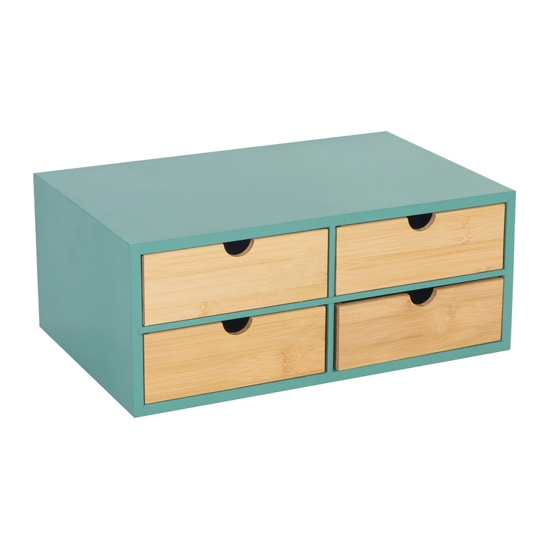 Relaxdays Bamboo Desk Organizer with 4 Drawers, Office Supplies Storage, 14x33x21 cm, Mint/Natural