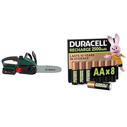 Theo Klein Bosch Chainsaw, lights/sound, 3+ years, & Duracell AA Rechargeable 8 pack, 2500mAh
