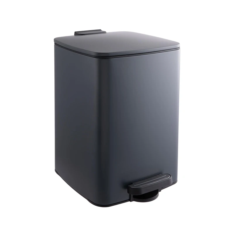 Relaxdays 12L Kitchen Bin with Soft-Close Lid, Removable Inner, Square Pedal, Matte Metal, 33x25x30 cm, Dark Grey