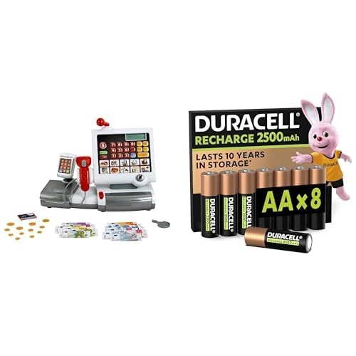 Theo Klein Cash Register, keypad/scanner, 3+ years, & Duracell AA Rechargeable 8 pack, 2500mAh