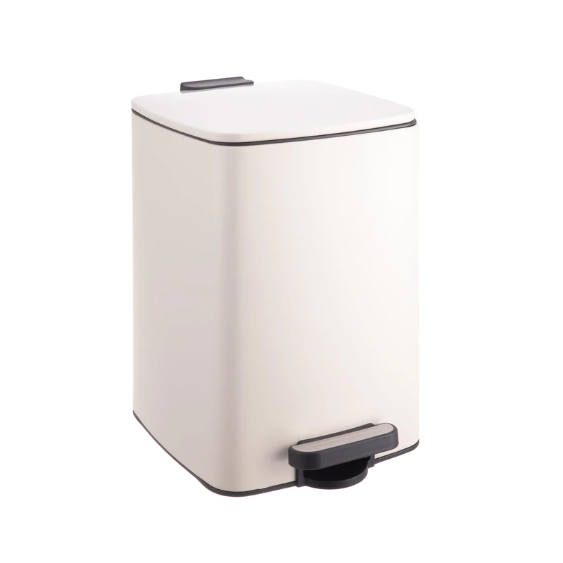Relaxdays Square Kitchen Bin 12L with Soft-Close Lid, Removable Inner, Matte Metal, Beige, 33x25x30cm