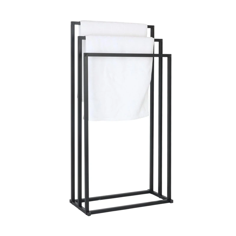 Relaxdays Standing Towel Rack, Metal, 3 Bars, Bathroom Storage, 84×44×21.5 cm, Black