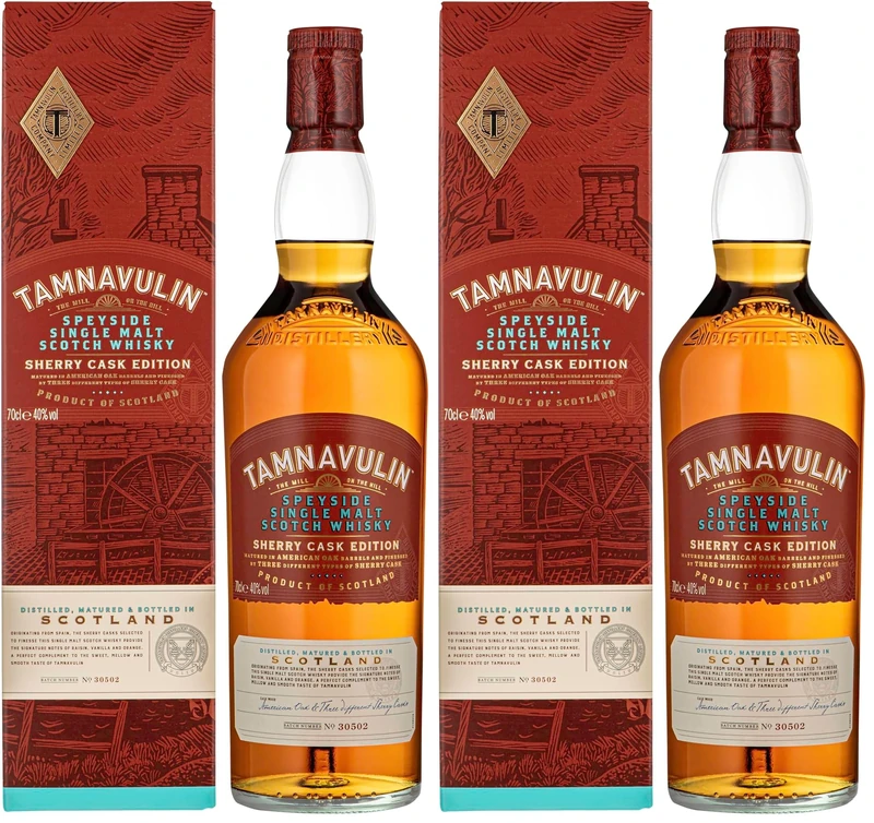 Tamnavulin Single Malt Scotch Whisky Sherry Cask 70cl | The Signature Speyside Malt | Sherry Cask Edition | Rich, Sweet and Spicy | 40% vol (Pack of 2)