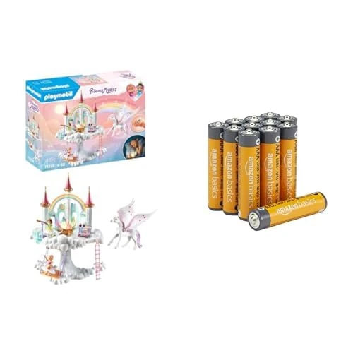 Playmobil Rainbow Castle, glowing flower/sound, 4+ years, & Amazon Basics AAA Alkaline 12 pack, 10yr shelf