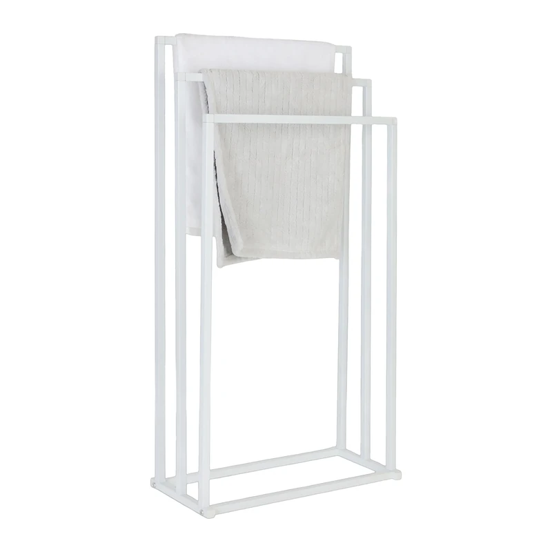 Relaxdays Freestanding Metal Towel Rack with 3 Rods, 84 x 44 x 21.5 cm, White