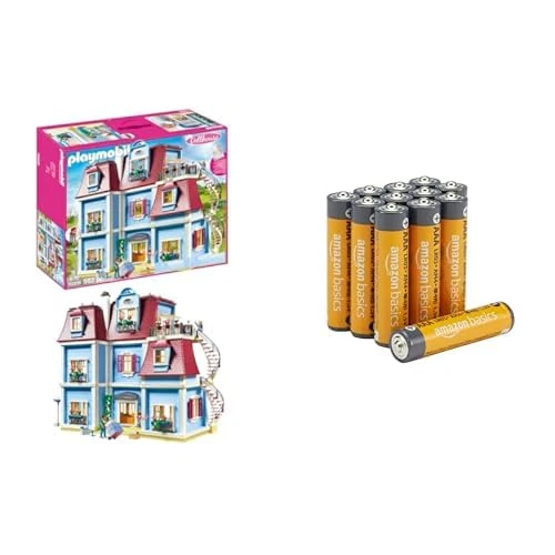 Playmobil Dollhouse, working doorbell, 4+ years, 70205, & Amazon Basics AAA Alkaline 12 pack, 10yr shelf