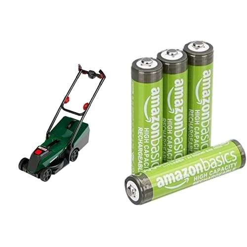 Theo Klein Bosch Rotak Mower, lights/sound, 3+ years, & Amazon Basics AAA Rechargeable 4 pack, 850mAh