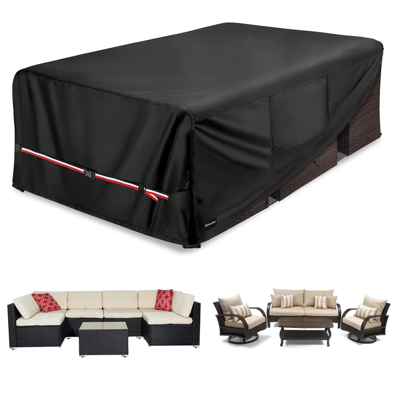 Rectangular Patio Furniture Covers,Upgraded 600D Heavy Duty Outdoor Furniture Covers Waterproof,Outdoor Sectional Dining Table and Chairs General Purpose Furniture Set Cover,126"L × 74"W × 28"H,Black