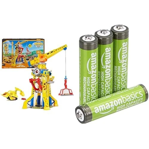Rubble & Crew Crane Tower, with Kinetic sand, 3+ years, & Amazon Basics AAA Rechargeable 4 pack, 850mAh