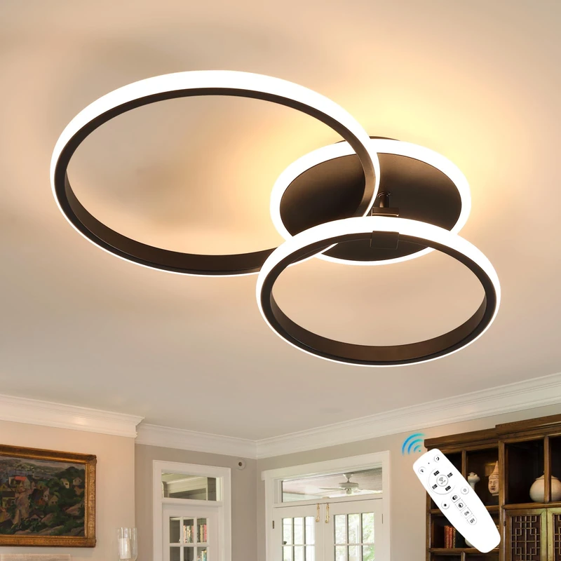 Comely Dimmable LED Ceiling Light with Remote Control/APP, 42W Modern Ceiling Light 3000K-6500K, Round Ceiling Light for Living Room, Bedroom, Kitchen, Hallway (Black)