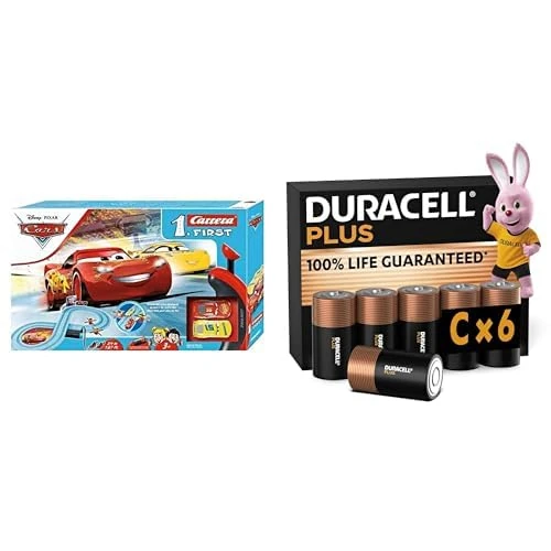 Carrera FIRST Disney Cars Track 2.4m, 3+ years, & Duracell Plus C 6 pack