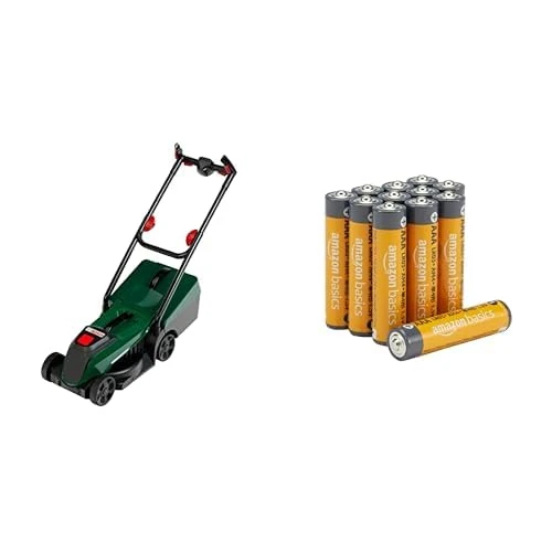 Theo Klein Bosch Rotak Mower, lights/sound, 3+ years, & Amazon Basics AAA Alkaline 12 pack, 10yr shelf
