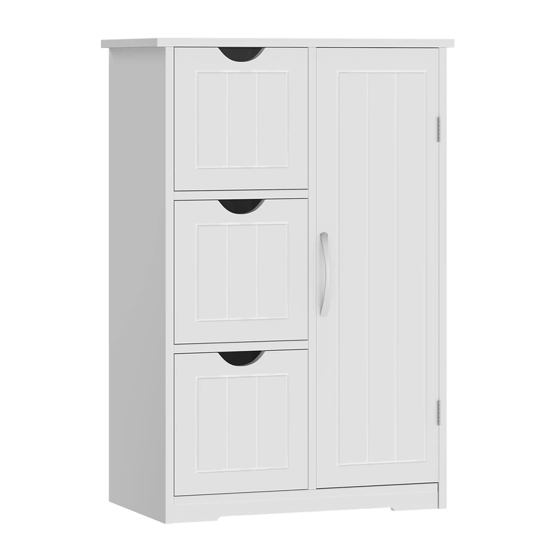 Sweetcrispy Bathroom Cabinet 22 Inches High Modern with 3 Drawers and 1 Door, High Gloss White with Shelf and Large Storage Space, Narrow Bathroom Chest of Drawers