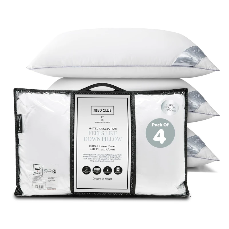 GC GAVENO CAVAILIA Hotel Collection Soft Pillow 4 Pack | Bounce-Back Neck Support Pillow With 100% Cotton Cover | Hypoallergenic Hotel Quality Pillows For Sleeping Back & Side Sleepers Pillow 74x48cm