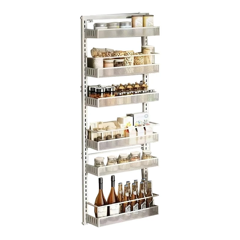 GarveeLife Door Organiser, Hanging Organiser, 6 Levels, Door Shelf for Hanging, Metal with Adjustable 6 Baskets, Wall Mounting Spice Rack, Bathroom Shelf, No Drilling Required, for Kitchen, Cabinet