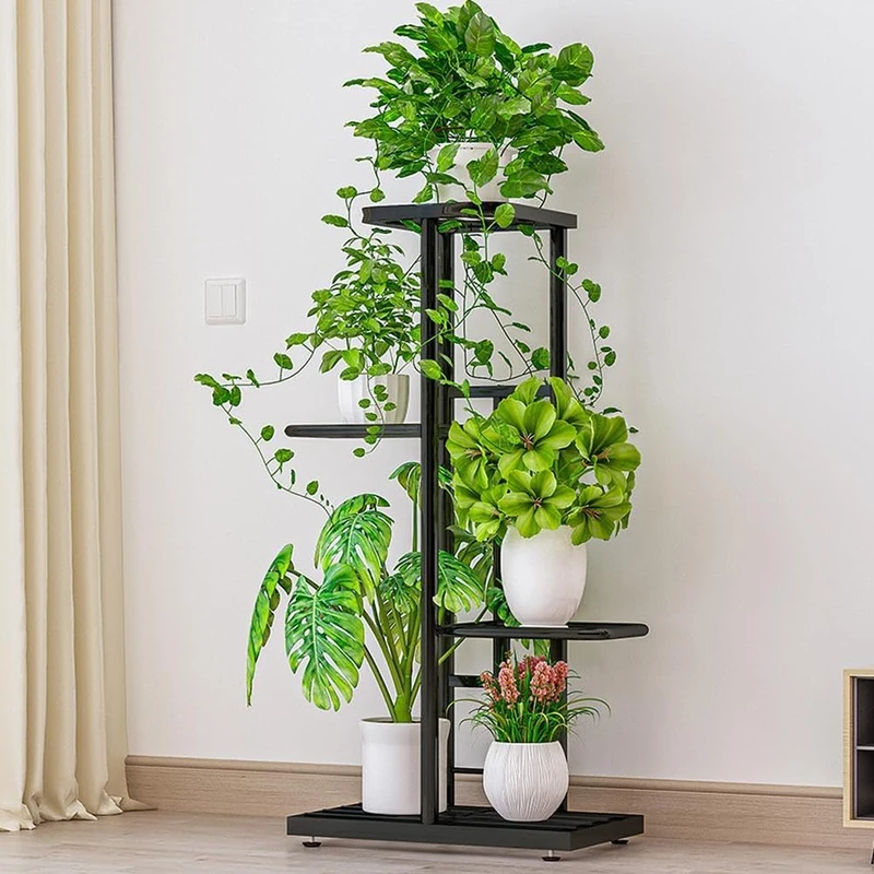 Garvee Flower and Plant Stand, Tall Metal Flower Stool with 4 Tiers, Plant Shelf, Space Saving Decorative for Indoor, Living Room, Balcony and Corner, Black - Image 1