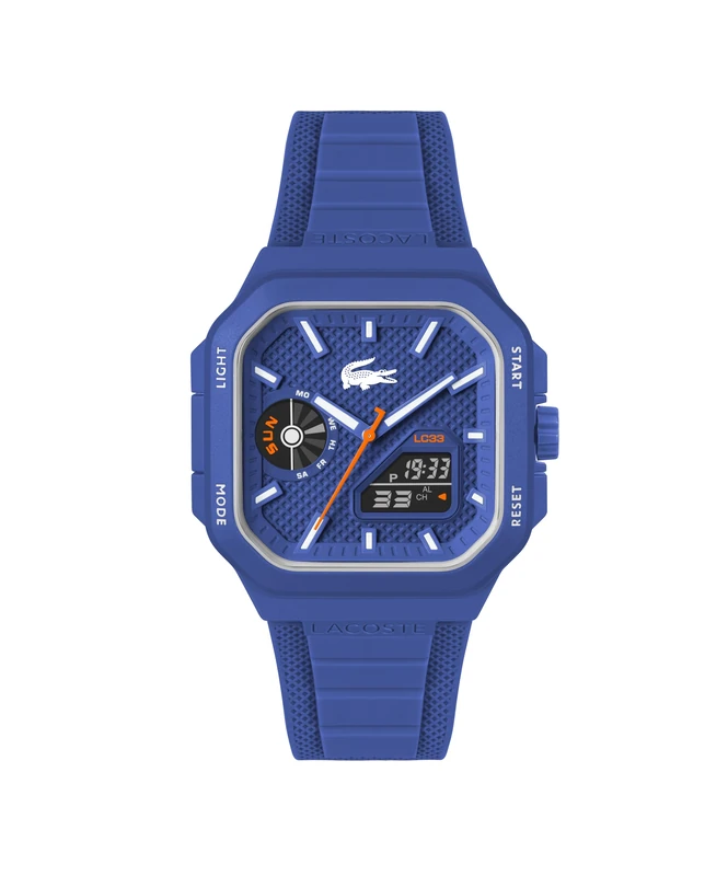 Lacoste Three Hand Quartz Movement Watch Blue LC33 Square Collection with Blue Silicone Bracelet - 2011504