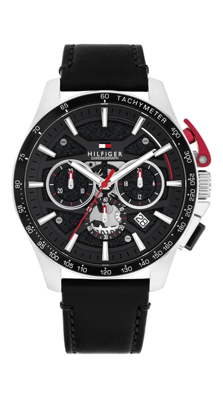 Tommy Hilfiger Chronograph Quartz Watch Black with Black Leather Strap - 1792258