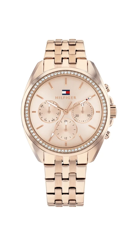Tommy Hilfiger Analogue Multifunction Quartz Watch for Women with Carnation Gold Colored Stainless Steel Bracelet - 1782804