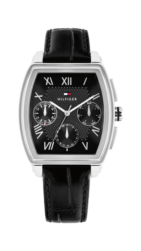 Tommy Hilfiger Analogue Multifunction Quartz Watch Black with Black Leather Strap - 1710761