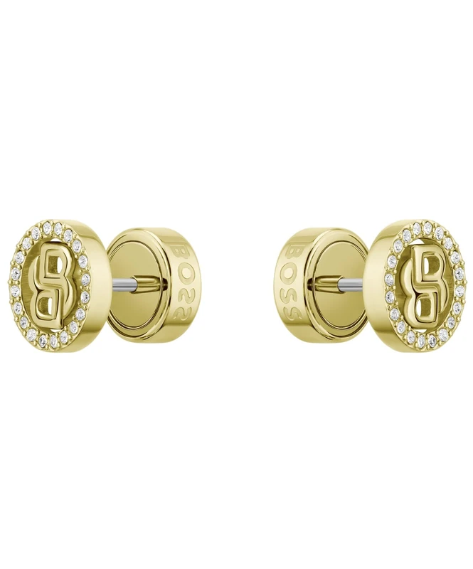 BOSS Jewelry Women's Stud Earrings in Stainless Steel with Yellow Gold Ion Plating embellished with Crystals - 1580826