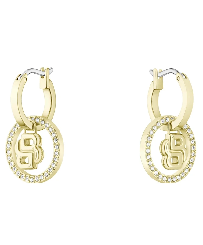 BOSS Jewelry Women's Hoop Earrings in Stainless Steel with Yellow Gold Ion Plating embellished with Crystals - 1580821