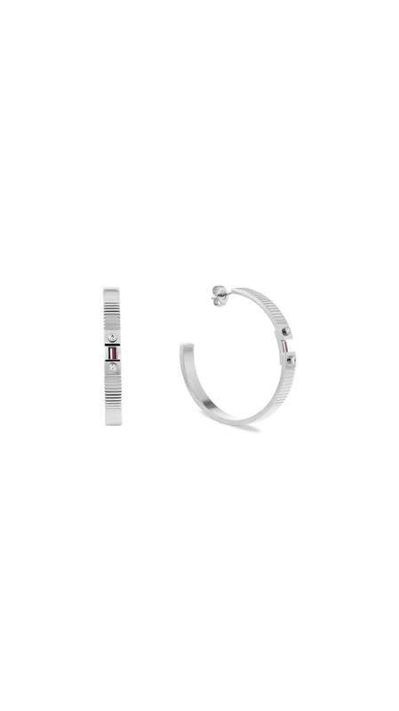 Tommy Hilfiger Jewelry Women's Hoop Earrings in Stainless Steel Embellished with Crystals - 2781049