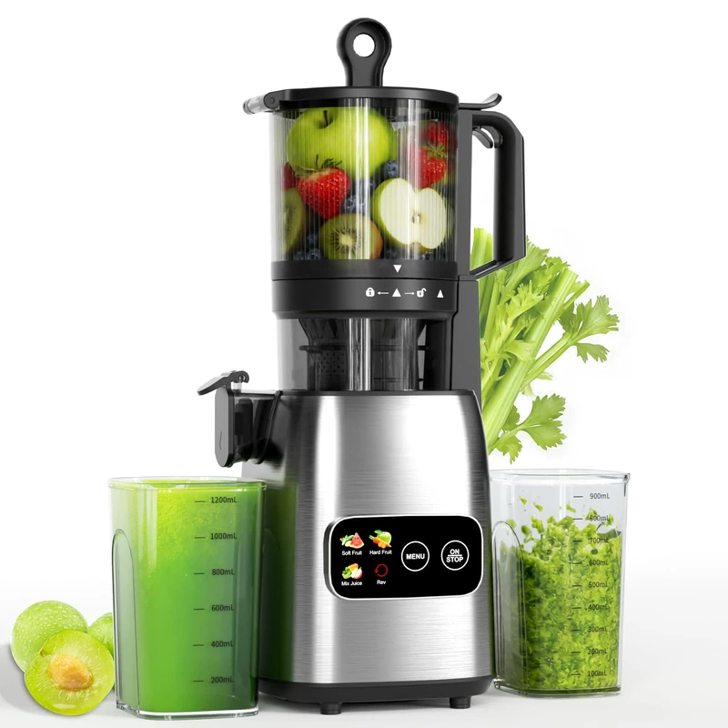 Kismile Cold Press Juicer, 135mm Extra-large Feed Inlet, Slow Juicing for High Juice Yield, Juicer Machines for Whole Fruits and Vegetables, Advanced Touchscreen, Easy to Clean