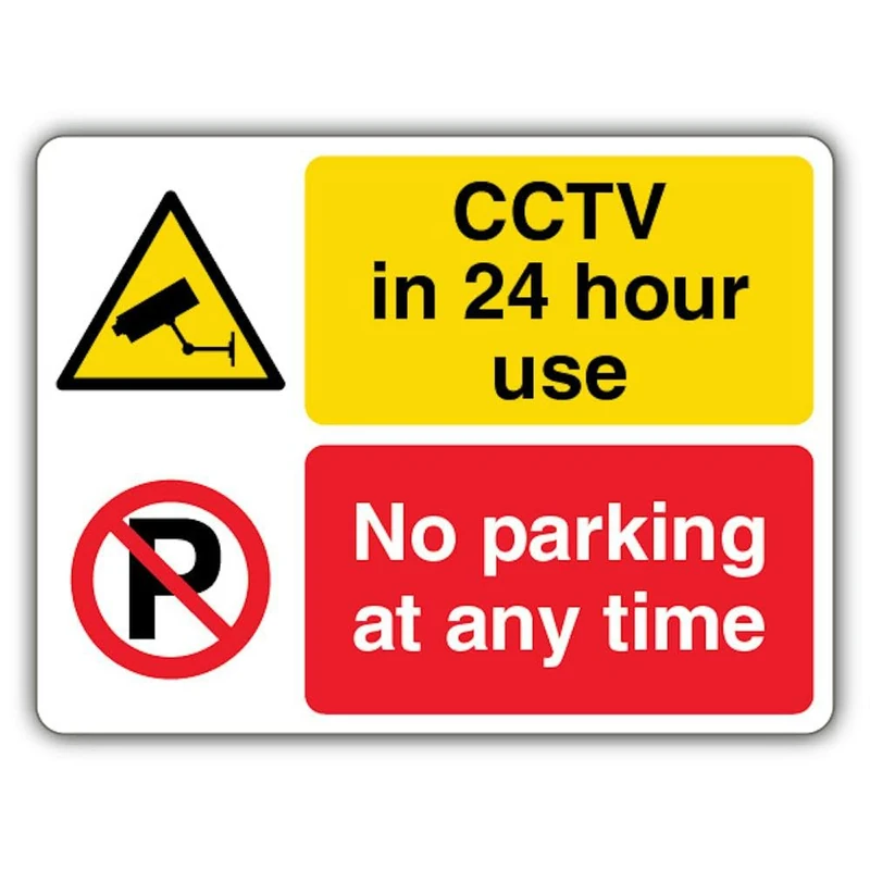 V Safety GloReflect CCTV In 24 Hour Use - No Parking At Any Time Safety Sign - 400 x 300 mm - 3mm Aluminium Composite - GloReflect