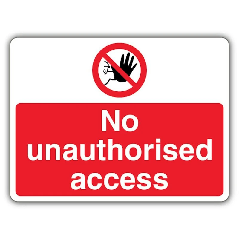 V Safety Photoluminescent No Unauthorised Access - Landscape Safety Sign - 600 x 450 mm - 1.2mm Rigid Plastic - Triple Glow