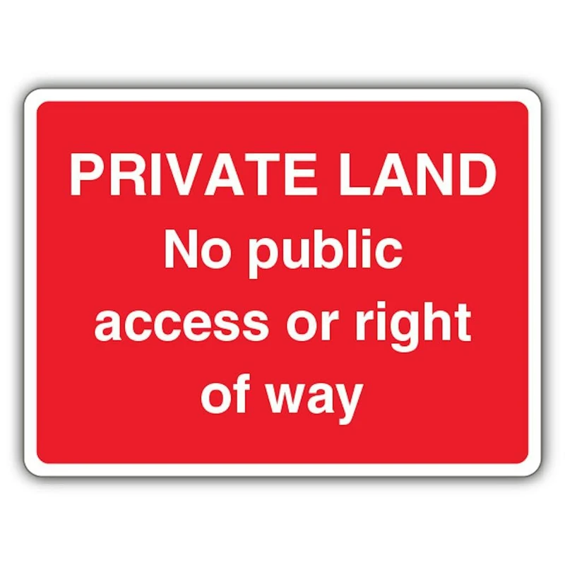 V Safety Photoluminescent Private Land - No Public Access or Right Of Way Safety Sign - 400 x 300 mm - 3mm Aluminium Composite - Triple Glow