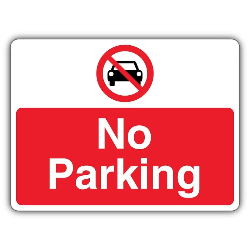 V Safety Photoluminescent No Parking - Prohibition Symbol With Car - Landscape Safety Sign - 400 x 300 mm - 3mm Aluminium Composite - Triple Glow
