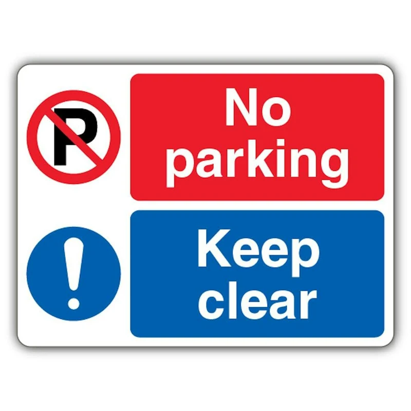 V Safety No Parking Keep Clear - Dual Symbol - Landscape Safety Sign - 600 x 450 mm - RA1 Reflective 3mm Aluminium Composite