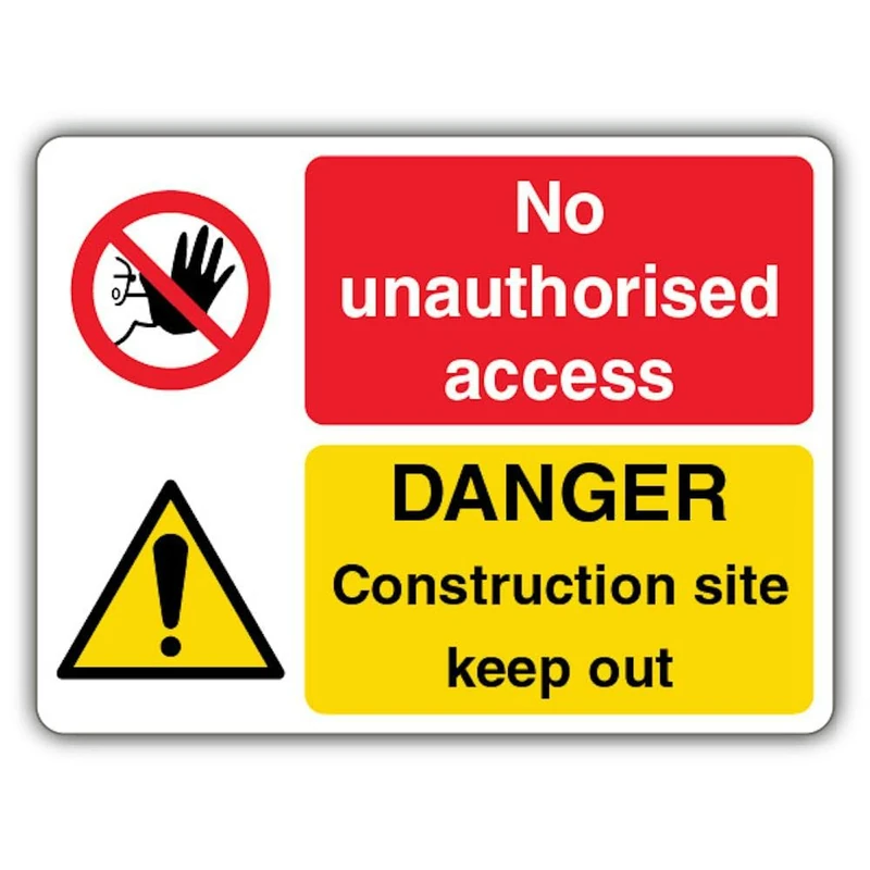 V Safety Photoluminescent No Unauthorised Access - Danger Construction Site Keep Out Safety Sign - 400 x 300 mm - 3mm Aluminium Composite - Double Glow
