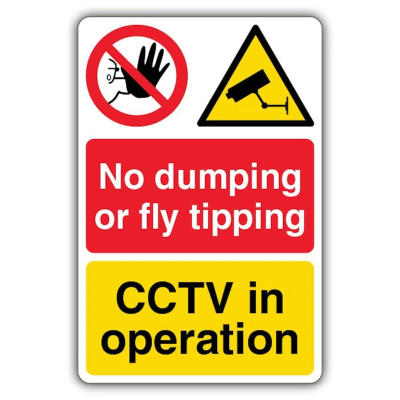 V Safety No Dumping Or Fly Tipping CCTV In Operation Safety Sign - 400 x 600 mm - RA2 Reflective 3mm Aluminium Composite