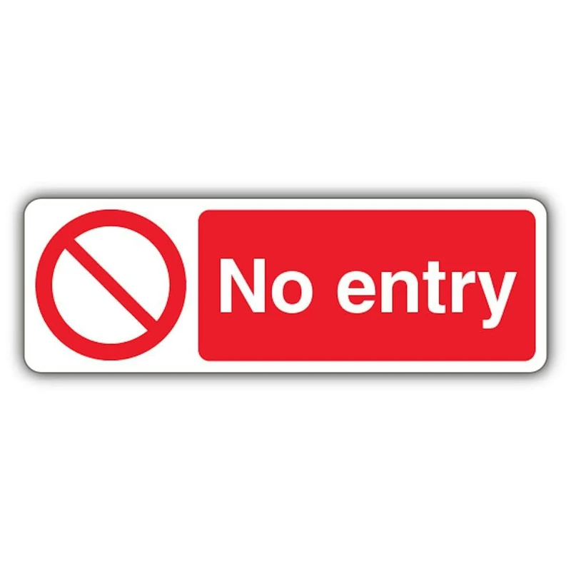 V Safety Photoluminescent No Entry - Slim Landscape Safety Sign - 600 x 200 mm - 1.2mm Rigid Plastic - Triple Glow