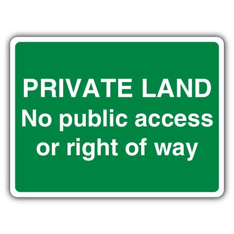 V Safety Private Land No Public Access Or Right Of Way - Green Landscape Safety Sign - 600 x 450 mm - RA1 Reflective 3mm Aluminium Composite